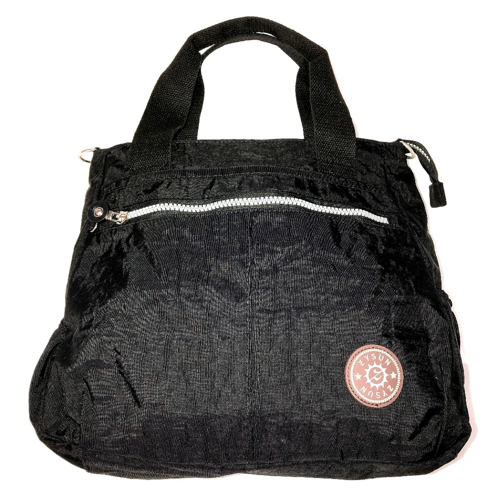 NWOT ZYSUN Nylon Crossbody Zip Closure Lightweight Waterproof Black Tote Handbag